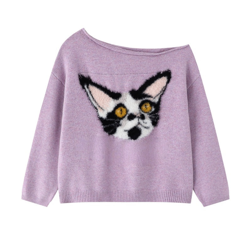 Stylish Off-The-Shoulder Purple Sweater