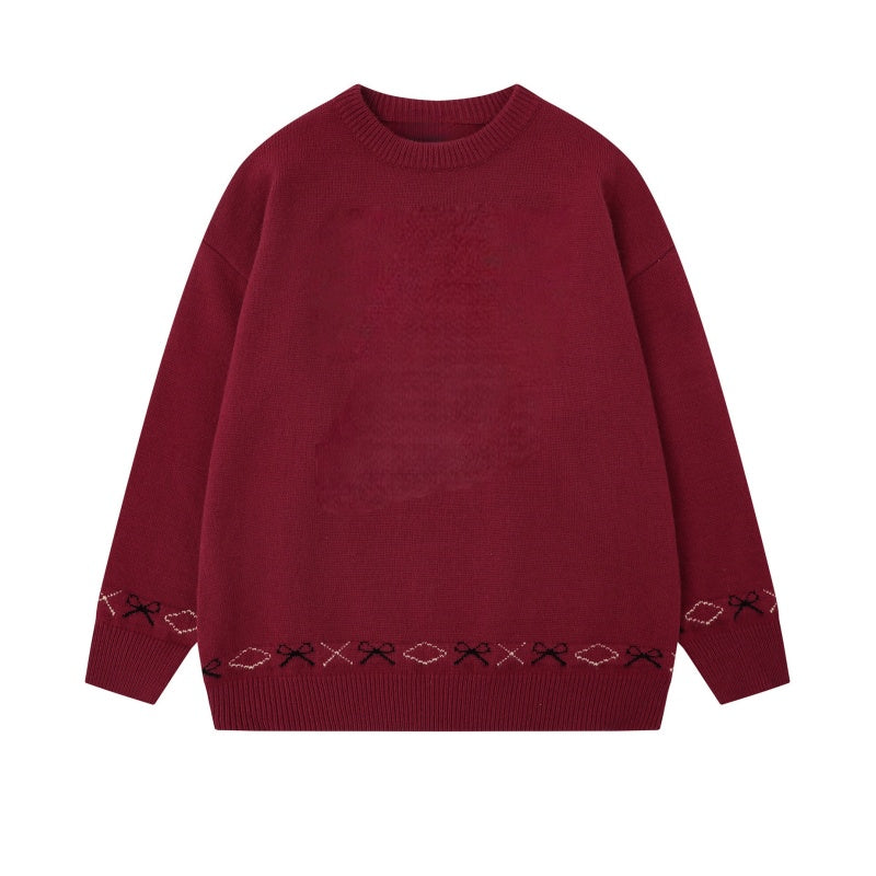 Red Bow Pattern Knit Sweater