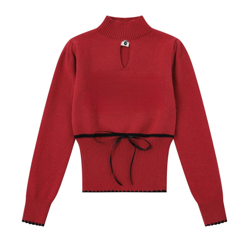 Retro Red Slim-Fit Openwork Sweater